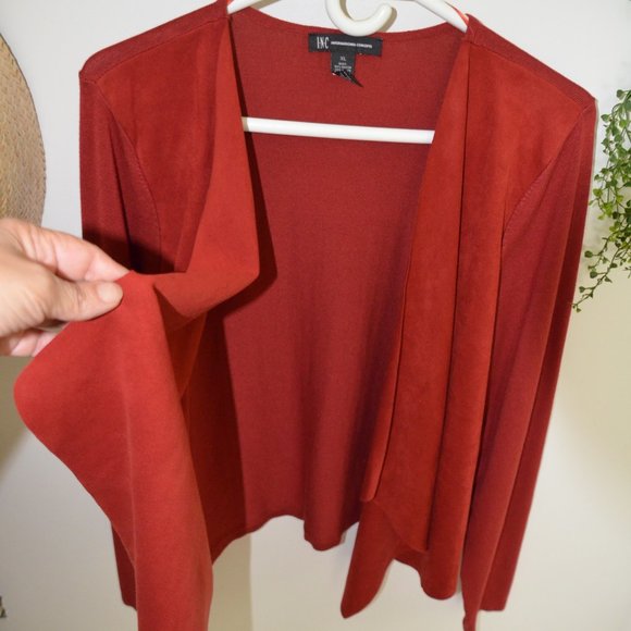 INC International Concepts Faux Suede & Knit Open Draped Cardigan Rust Size XL - Picture 4 of 11